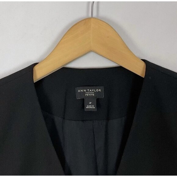Ann Taylor Open Front Blazer Jacket Black Size 4 Petite Career Professional Wome - Picture 3 of 3